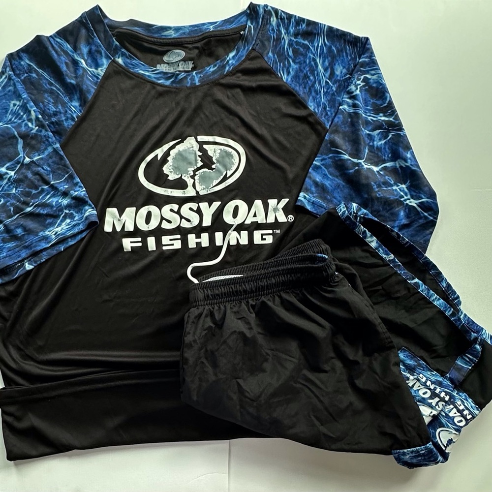 Mossy Oaks blue & black swim pool‎ beach rash guard & trunks set men’s 2XL